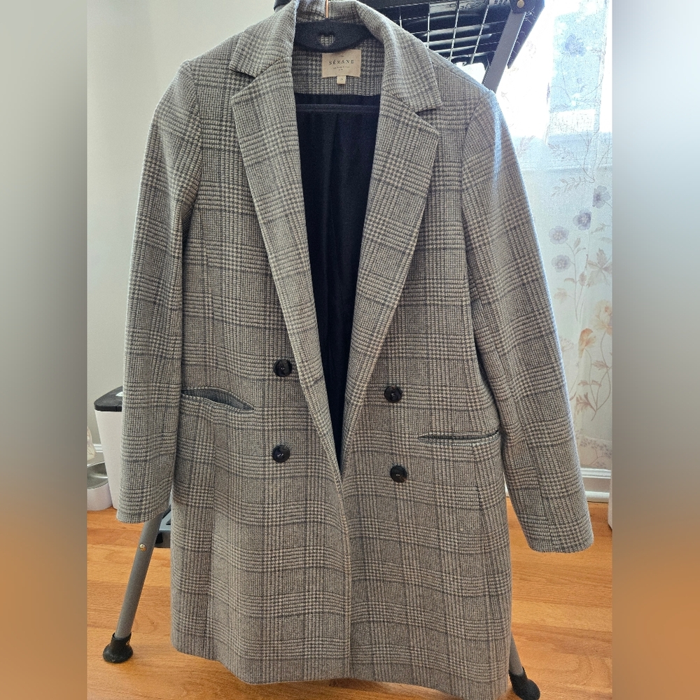 Sezane Manteau Johnson Prince De Galles Gris Écru blazer